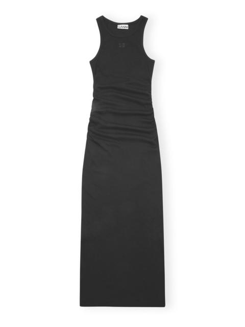 GANNI BLACK SOFT COTTON RIB TANK TOP LONG DRESS