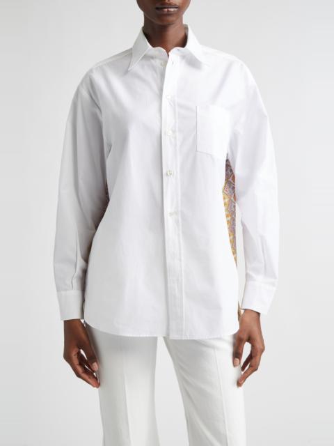 Etro Etro Print Back Relaxed Fit Cotton Button-Up Shirt in White/Pale Blue Multi Print at Nordstrom