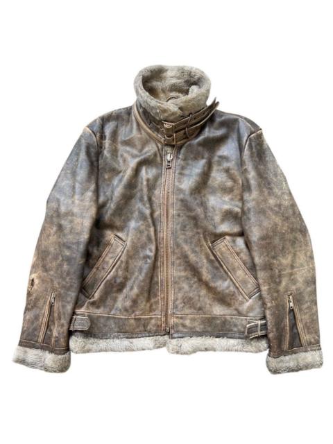 Other Designers Vintage - Vtg 80s USAF Distressed Sunfaded Fur Leather Jacket