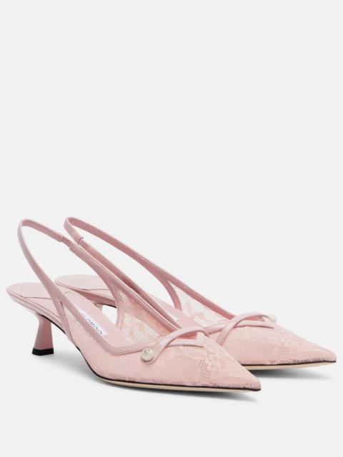 JIMMY CHOO Amita 45 lace slingback pumps