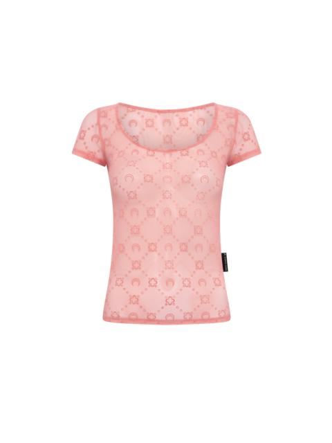 Marine Serre Recycled Mesh Flock Open Neck Top