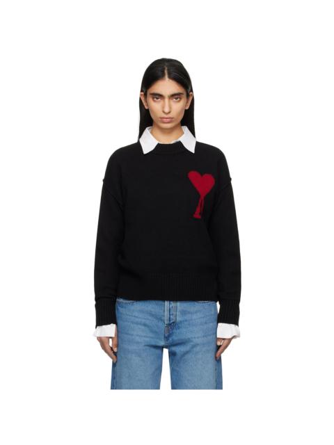 AMI Paris Black Wool Ami de Coeur Sweater