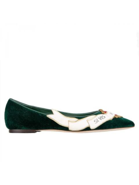 Dolce & Gabbana Velvet Ballet Flats BELLUCCI Sacred Heart Embroidery Green 09039