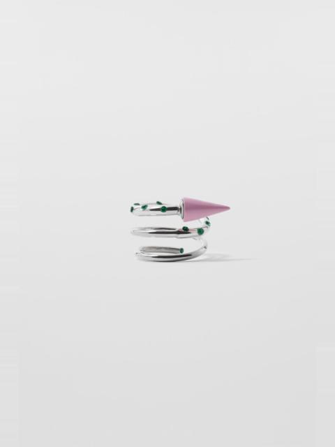 SUNNEI SMALL SPIRAL EAR-RING W/ STONES / silver / pink & green