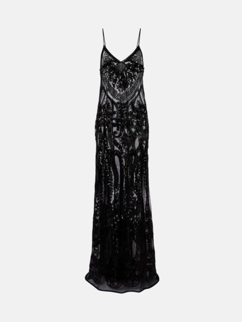 NORMA KAMALI Sequined semi-sheer gown