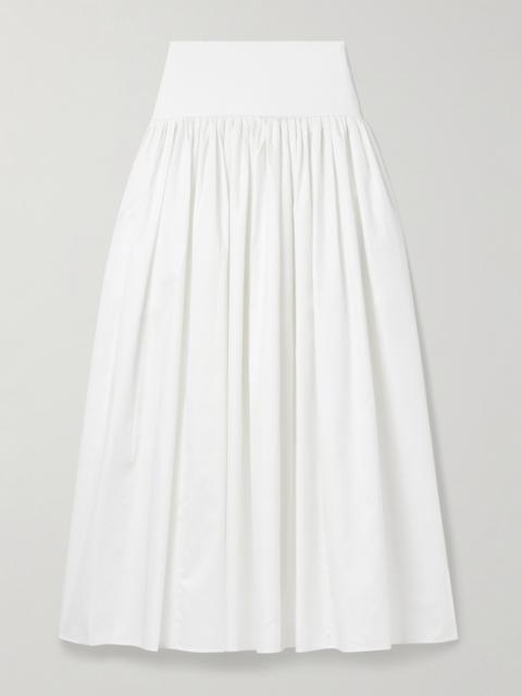LA LIGNE Laurence Stretch Knit-trimmed Gathered Cotton-poplin Midi Skirt