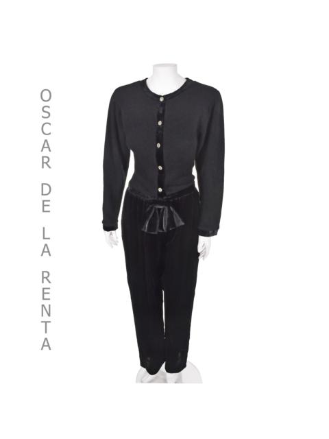 Oscar de la Renta Vintage 1970s Black Angora Knit & Velvet Jumpsuit 