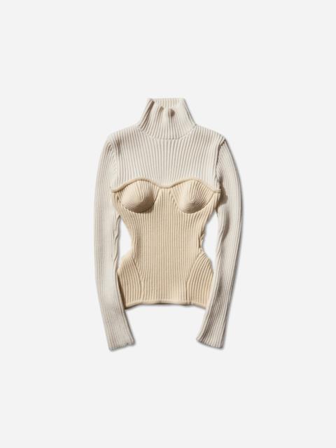 Jean Paul Gaultier Women's Corset Turtleneck Sweater White