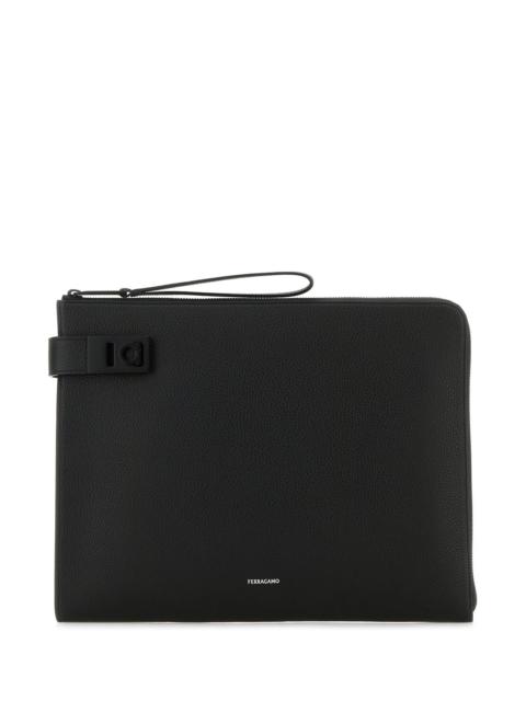 FERRAGAMO Black leather clutch