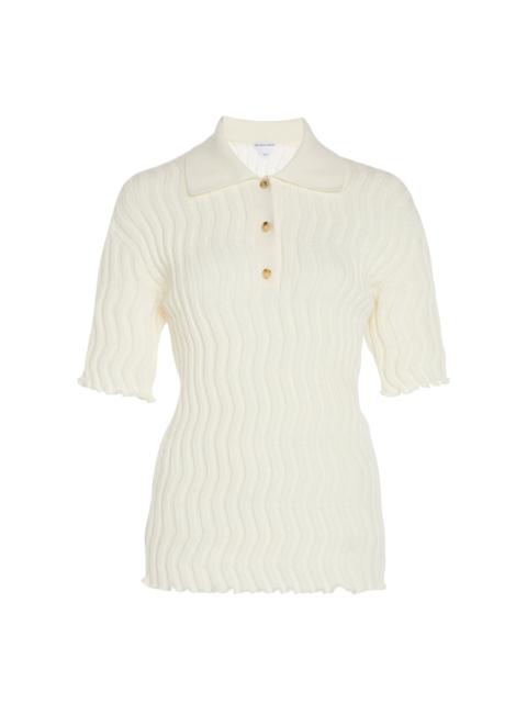 Bottega Veneta Ribbed-Knit Wool Polo Top multi