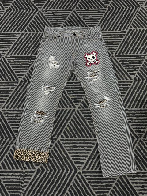 Other Designers Vintage Japanese Punk Style Skull Patchwork Striped Denim