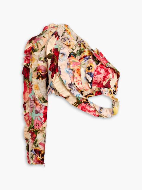 Zimmermann One-shoulder cropped floral-print linen and silk-blend top