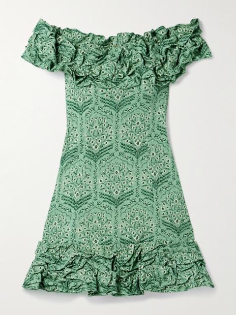 Agua by Agua Bendita Jardín Off-the-shoulder Ruffled Floral-print Cotton-blend Mini Dress