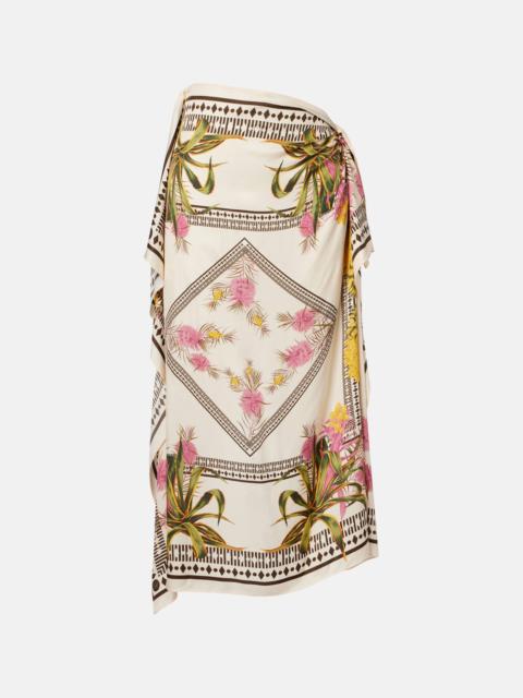 Blumarine Asymmetric draped printed twill midi skirt