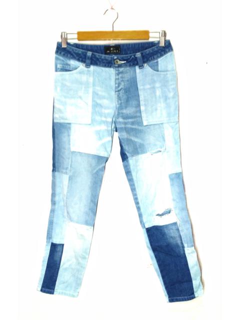 Other Designers Designer - Acid wash distressed skinny denim Boro patchwork design