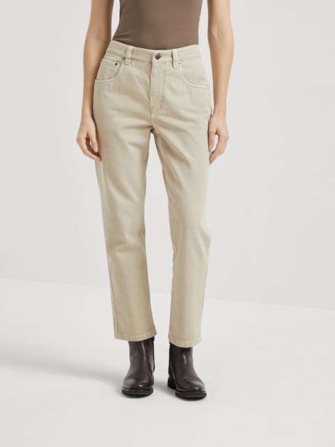 Brunello Cucinelli Dyed denim five-pocket straight trousers with shiny bartack