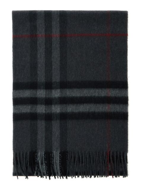 Burberry Women Grey Rectangular Scarf With Check Motif All-Over And Fringed Hem In Cashmere Woman