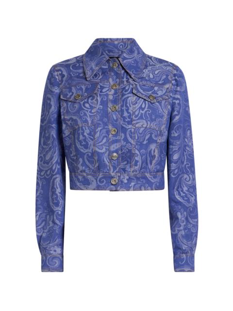 Etro Printed Cotton-Linen Denim Jacket blue