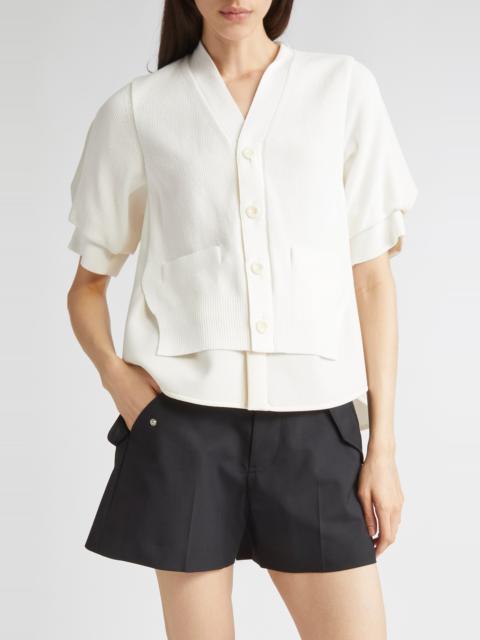 sacai Sacai Suiting Mixed Media Cardigan in Off White at Nordstrom