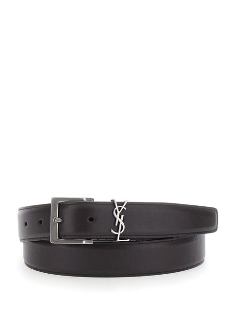 SAINT LAURENT Saint Laurent Men Brown Belt With Cassandre Plaque On The Front And Buckle Closure In Leather Man