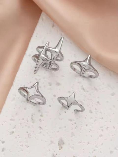 Other Designers Japanese Brand - Punk Stackable Ring Set Chrome Silver Gothic Grunge 4pc