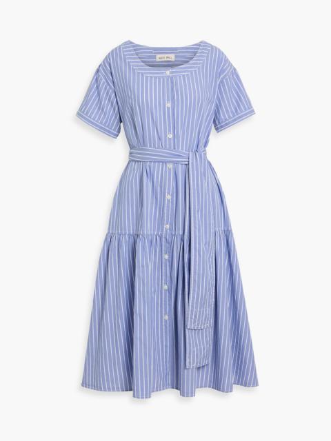 Other Designers Josie belted striped cotton-poplin midi dress
