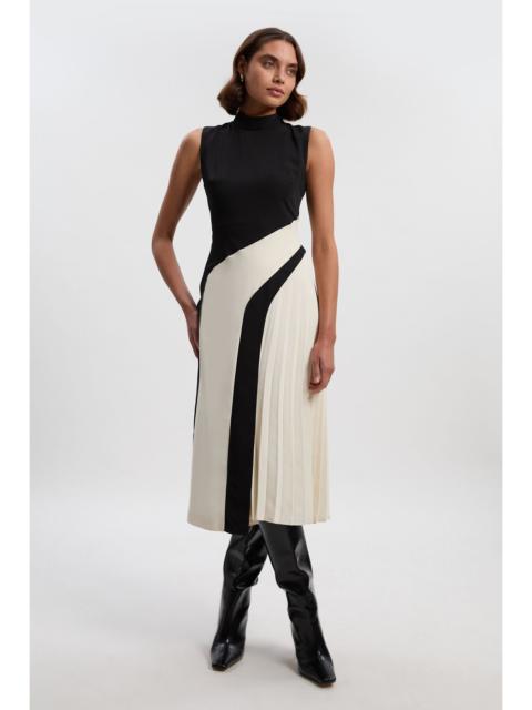 KAREN MILLEN Soft Tailored Colour Block High Neck Pleated Midi Dress