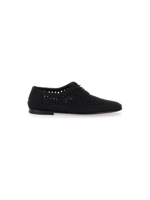 Dolce & Gabbana Black Lace-up Shoes With Woven Design In Fabric Man