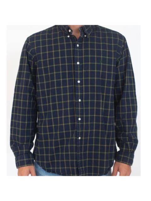 Ralph Lauren Shirt Plaid Button Down Long Sleeve 100% Cotton Navy Blue Medium