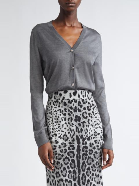 Dolce & Gabbana Dolce&Gabbana Embroidered Logo Silk V-Neck Cardigan in N0093 Grigio Piombo Scuro at Nordstrom