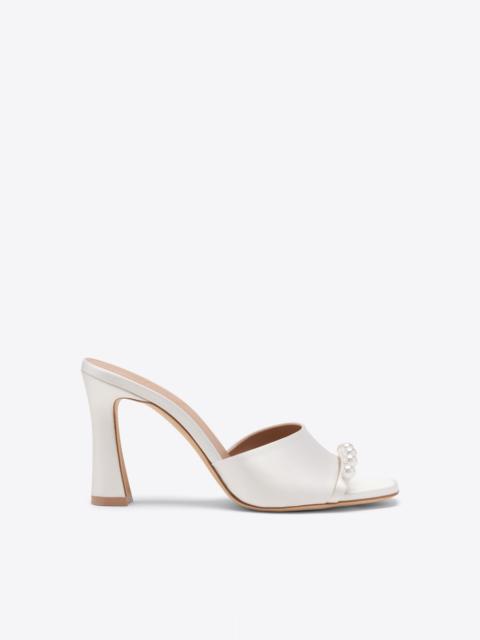 MALONE SOULIERS Roxanne 90 White Satin Pearl Embellished Heeled Sandals