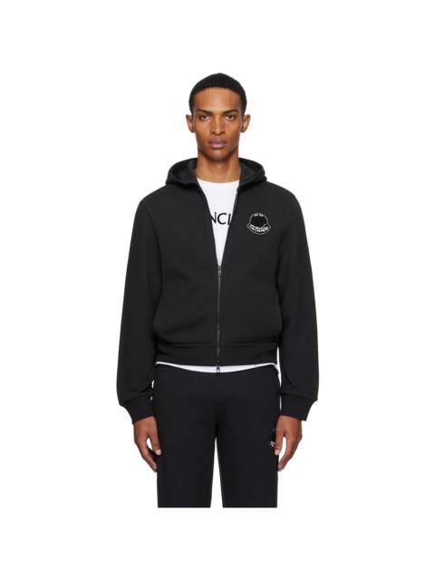 Black Logo Cotton Zip-Up Hoodie