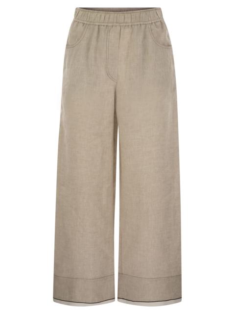 Brunello Cucinelli Women Baggy Crop Linen Trousers With Shiny Cuffs