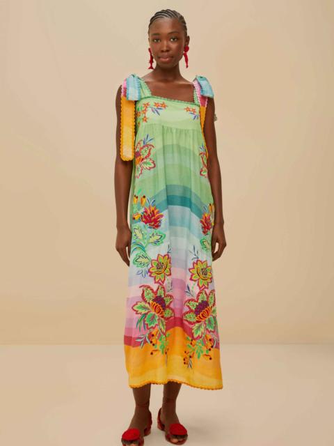 FARM RIO Multicolor Aura Floral Embroidered Euroflax™ Premium Linen Maxi Dress