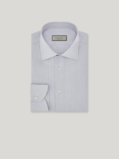 Canali WHITE AND LIGHT BLUE COTTON MICRO-PLAID REGULAR-FIT SHIRT