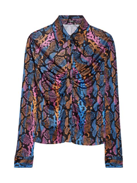 VERSACE Versace Python Print Liquid Jersey Button-Up Shirt in Sky Pink Sapphire Spice at Nordstrom