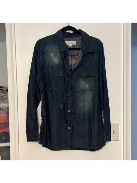 Other Designers Vintage Havana Distressed Aztec Knit Back Western Denim Shirt