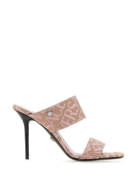 VERSACE WOMAN Embroidered Jacquard Cavas Versace Allover Mules