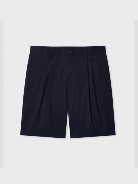 Paul Smith Navy Cotton-Nylon Pleated Shorts