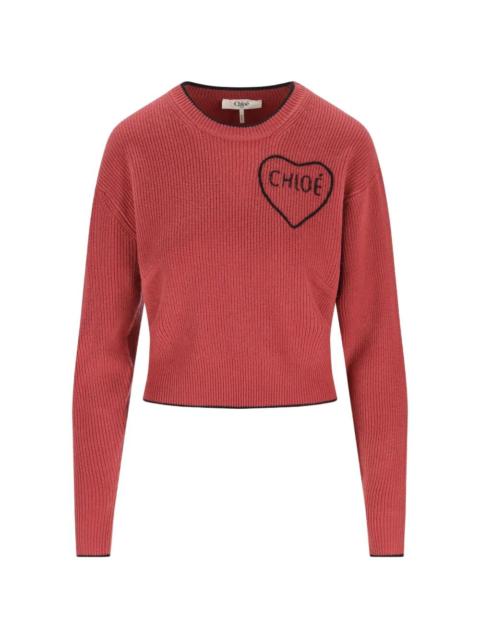 Chloé Chloe Women Cropped Fitted Wool Knit Logo Sweater