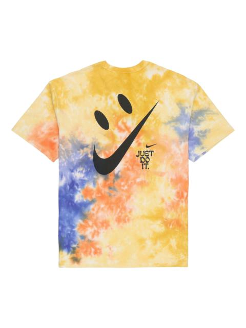 Men's Nike Sportswear Tie Dye Smiling Face Printing Loose Short Sleeve Orange T-Shirt DX7849-819