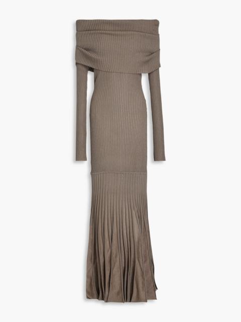 NICHOLAS Off-the-shoulder metallic ribbed-knit maxi dress