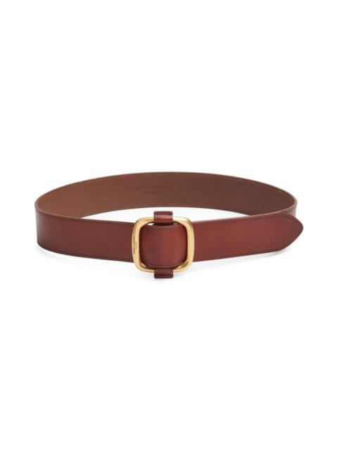 SAINT LAURENT Saint Laurent Large Buckle Leather Belt in Dark Brown Choco at Nordstrom