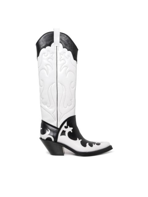 GABRIELA HEARST Capitana Cowboy Boot in White & Black Pearlized Leather