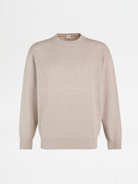 Tod's ROUND-NECK PULLOVER IN COTTON - BEIGE