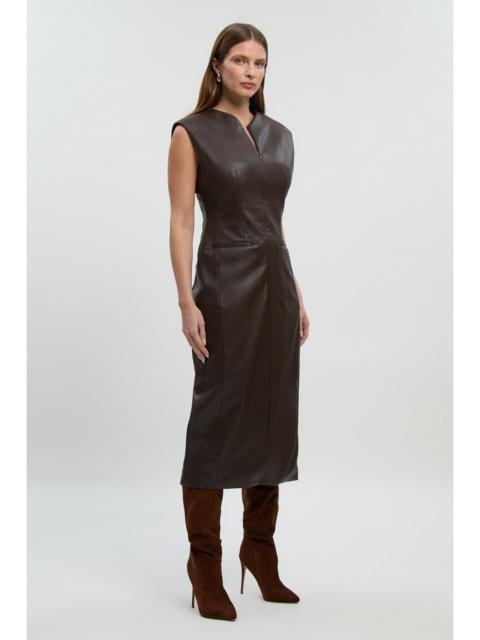 KAREN MILLEN Faux Leather Tailored Pencil Dress