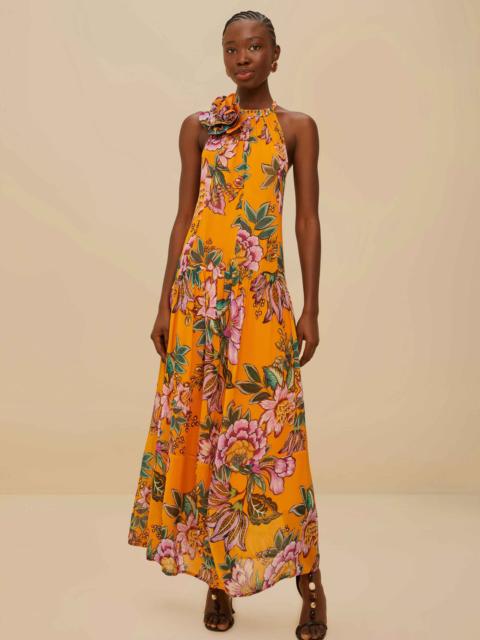 FARM RIO Orange Wonderful Bouquet Maxi Dress