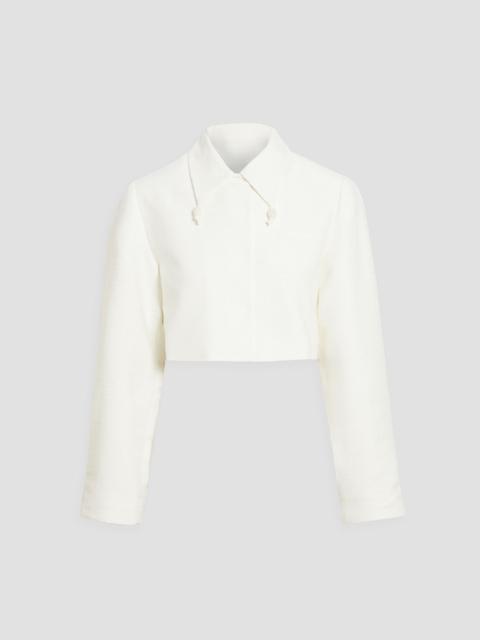 GANNI Cropped bead-embellished slub tweed jacket