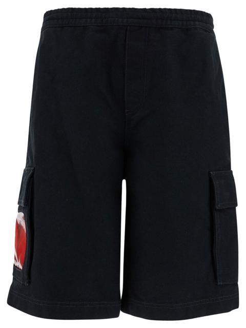 Other Designers 44 Label Group Men Black Cargo Bermuda Shorts With Logo Embroidery In Cotton Man