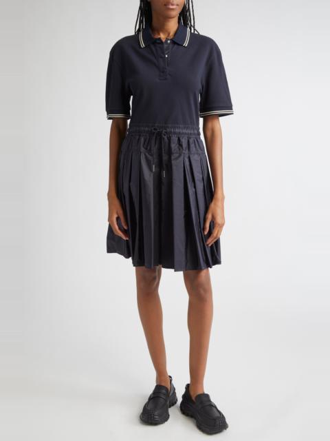 Moncler Moncler Mixed Media Polo Dress in Dark Navy Blue at Nordstrom